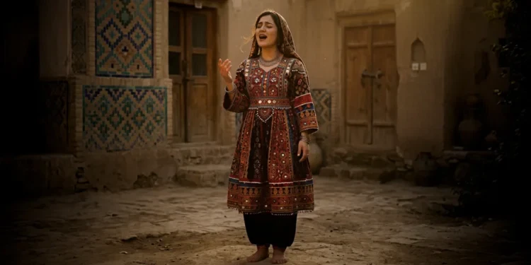 canto femminile in Afghanistan — donna che canta in un ambiente tradizionale afgano