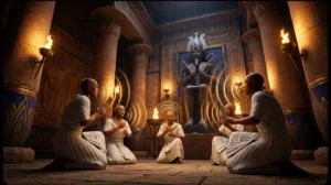 rituali vocali dei sacerdoti egizi — coro di sacerdoti nel tempio