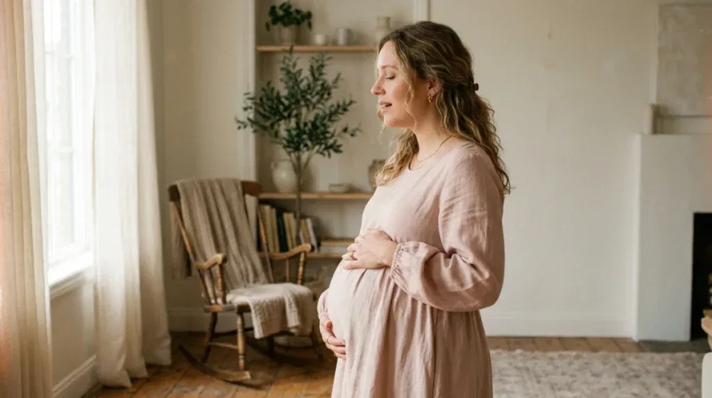 donna incinta che canta al bambino durante la gravidanza